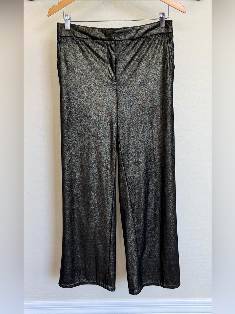 Joie Coated Black Polish Metallic Gold Wide Leg Trousers Pants Size 8